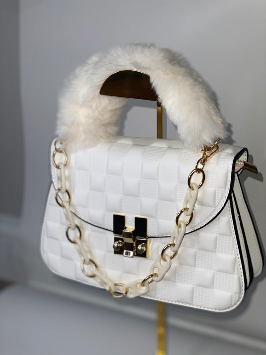 Fluffy Fur Handbag - White