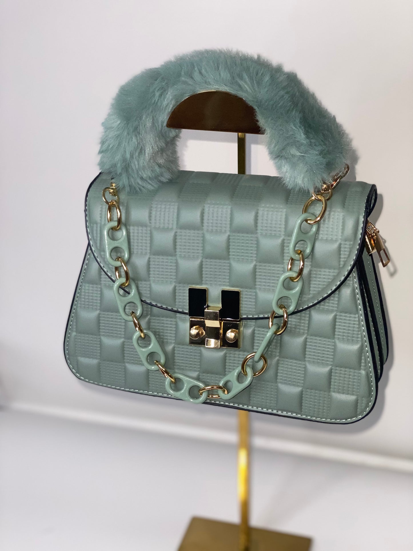 Fluffy Fur Handbag - Green