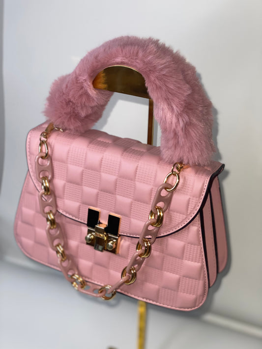 Fluffy Fur Handbag - Pink