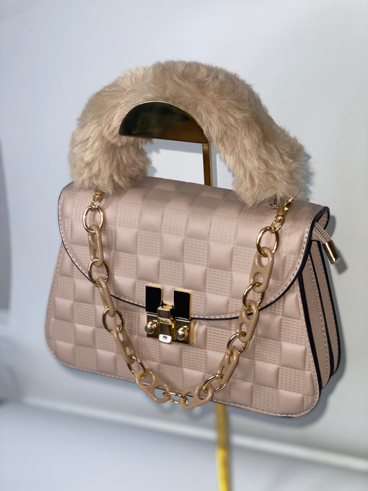 Fluffy Fur Handbag - Tan