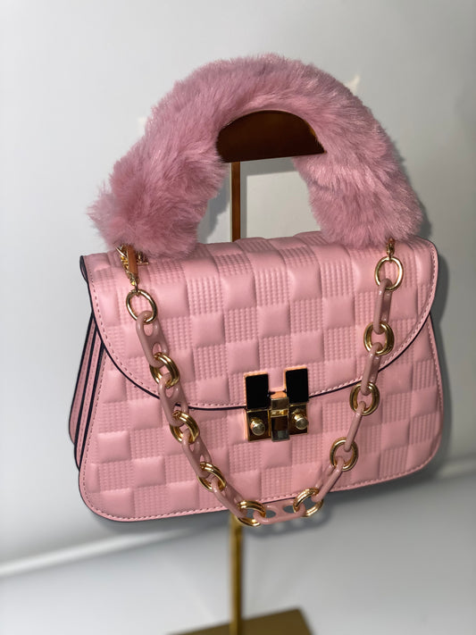 Fluffy Fur Handbag - Pink