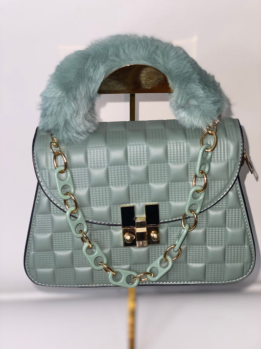 Fluffy Fur Handbag - Green