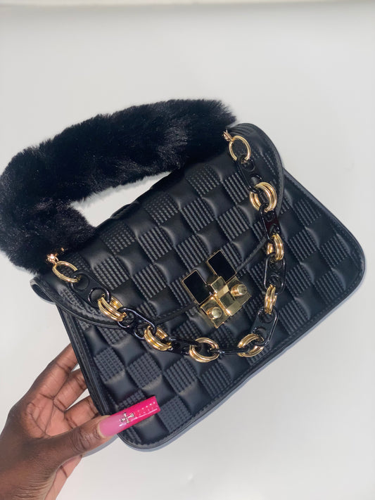 Fluffy Fur Handbag - Black