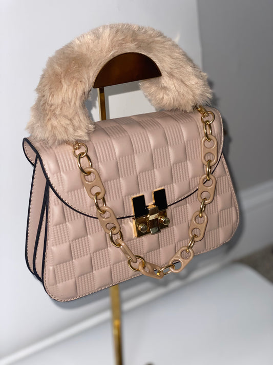 Fluffy Fur Handbag - Tan